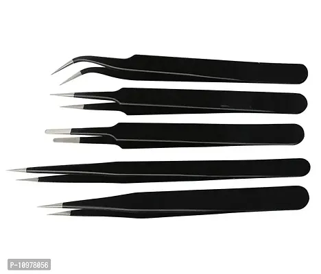 Trendy Stainless Steel Pack Of 5 - Anti-Static Tweezers Set For Mobile, Electronics, Professional Hand Tool For Home And Outdoors-thumb0