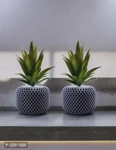 2 Pc Succulent Small Mini Plant Exquisite Faux Plant with Pot For Home DecorGrey Pack of 2