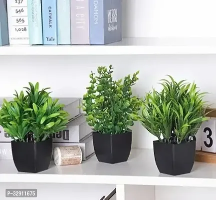 3 Pack Fake Plants in Black PotMini Artificial Eucalyptus Potted PlantSmall Faux Grass Greenery Potted Plants for Indoor Home Office Farmhouse Bathroom Table Decoration