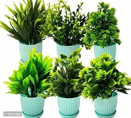 6 Packs Fake Plants Small Mini Artificial Plants Indoor For Home Farmhouse Bathroom Shelf Decor Height  17Cm Light Blue  Plastic