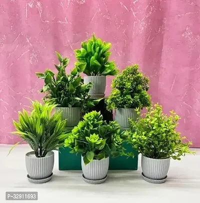 6 Packs Fake Plants Small Mini Artificial Plants Indoor For Home Farmhouse Bathroom Shelf Decor Height  17Cm Grey  Plastic