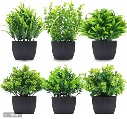 6 Pack Fake Plants in Black PotMini Artificial Eucalyptus Potted PlantSmall Faux Grass Greenery Potted Plants for Indoor Home Office Farmhouse Bathroom Table Decoration