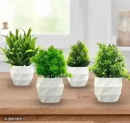 White Pot Variety Pack 4 Small Artificial Plants  Contemporary Touch for Your Decor Perfect for Minimalist Spaces  JJ Plastic-thumb0