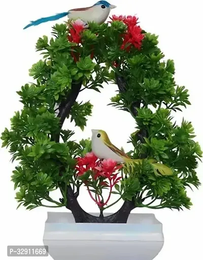 Artificial green plant with sparrow for dinning table bedroom bathroom etc. Bonsai Wild Artificial Plant with Pot 23.5 cm Red