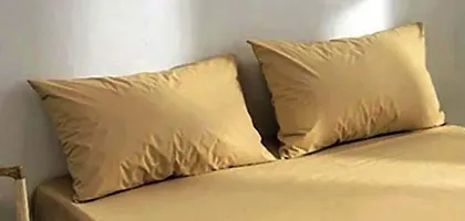 Hertelle Solid Color 250 TC 100% Glace Cotton Plain Double Bedsheet with 2 Pillow Covers (Beige, Double Bed)-thumb1