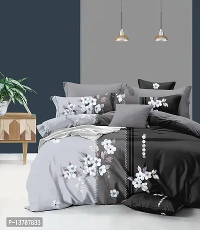 AVISARDO Glace Cotton 200TC Flat Printed Double Bed Bedsheets with 2 Pillow Cover - King Size 90x90. (Black Grey)-thumb4