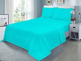 DECOREZA Glace Cotton Plain Solid  Striped Bedsheet for Double Bed with Two Pillow Covers for Hotels |Home |Hospital |Guest House (Aqua Blue, Double Bed Solid)-thumb2