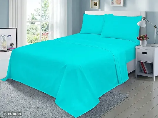 DECOREZA Glace Cotton Plain Solid  Striped Bedsheet for Double Bed with Two Pillow Covers for Hotels |Home |Hospital |Guest House (Aqua Blue, Double Bed Solid)-thumb3