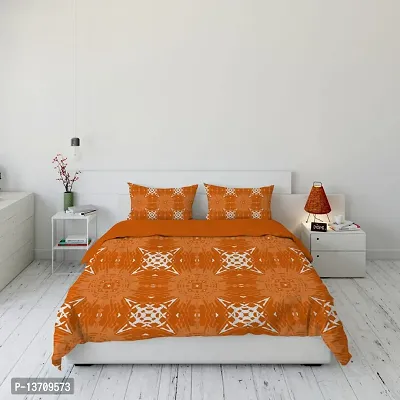 AVISARDO Glace Cotton 200TC Elastic Fitted Printed Double Bed Bedsheets with 2 Pillow Cover - King Size 78 x 72 (Orange)