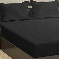 DECOREZA Home Linen 200 TC Solid Glace Cotton Satin Stripe Bedsheet with 2 Pillow Covers- Jet Black-thumb3