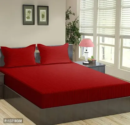 AVESARDO - Home Super Stripe144 TC Glace Cotton Double Bedsheet with 2 Pillow Cover (Red, Double)