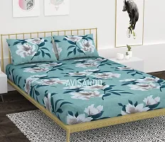 AVISARDO Printed 200 TC Elastic bedsheet King Size Double bedsheets with 2 Pillow Cover- 72*78*8 Inch, Green Flower-thumb1