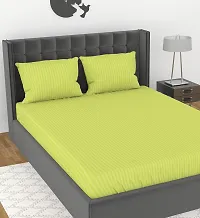 Avisardo Satin Stripes 300TC Plain Elastic bedsheet King Size Double Bed with Pillow Covers Size 78x72x8 Inchs- Neon Green-thumb1