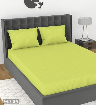 Avisardo Satin Stripes 300TC Plain Elastic bedsheet King Size Double Bed with Pillow Covers Size 78x72x8 Inchs- Neon Green-thumb2