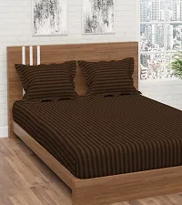 Avisardo Satin Stripes 300TC Plain Elastic bedsheet King Size Double Bed with Pillow Covers Size 78x72x8 Inchs- Dark Brown-thumb1