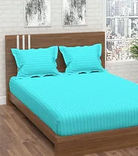 Avisardo Satin Stripes 300TC Plain Elastic bedsheet King Size Double Bed with Pillow Covers Size 78x72x8 Inchs- Aqua Blue-thumb3