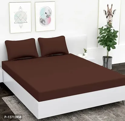 AVESARDO - Home Super Solid 144 TC Microfiber Double King Bedsheet with 2 Pillow Cover (Brown, King)-thumb0