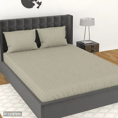Avisardo Satin Stripes 300TC Plain Elastic bedsheet King Size Double Bed with Pillow Covers Size 78x72x8 Inchs- Dark Beige