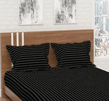 Avisardo Satin Stripes 300TC Plain Elastic bedsheet King Size Double Bed with Pillow Covers Size 78x72x8 Inchs- Black-thumb2