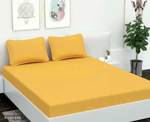 AVESARDO - Home Super Solid 144 TC Microfiber Double King Bedsheet with 2 Pillow Cover (Yellow, King)-thumb3