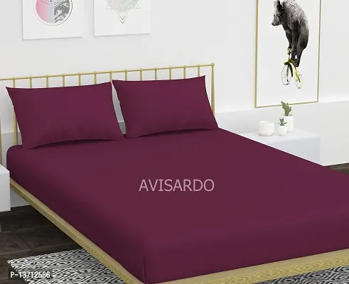 AVISARDO Glace Cotton 200TC Elastic Fitted Solid Double Bed Bedsheets with 2 Pillow Cover - King Size 78 x 72, (Wine)-thumb2