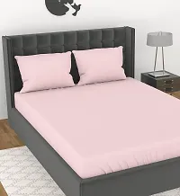 Avisardo 300TC Plain Elastic bedsheet King Size Double Bed with Pillow Covers Size 78x72x8 Inchs- Rose Pink-thumb1