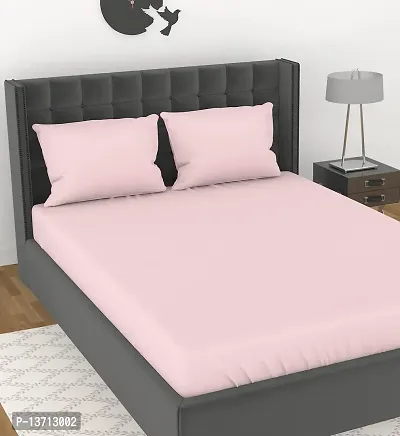 Avisardo 300TC Plain Elastic bedsheet King Size Double Bed with Pillow Covers Size 78x72x8 Inchs- Rose Pink-thumb2