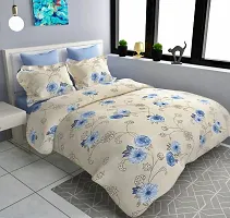 AVISARDO Glace Cotton 200TC Elastic Fitted Printed Double Bed Bedsheets with 2 Pillow Cover - King Size 78 x 72 (Cream Navy Flower)-thumb1