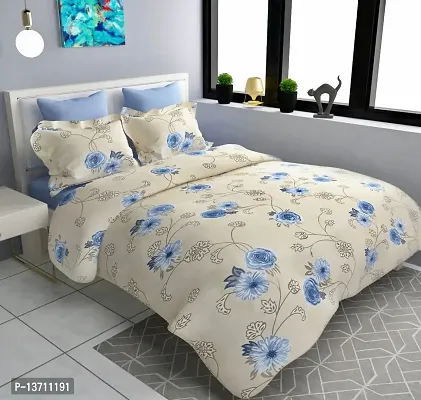 AVISARDO Glace Cotton 200TC Elastic Fitted Printed Double Bed Bedsheets with 2 Pillow Cover - King Size 78 x 72 (Cream Navy Flower)-thumb2