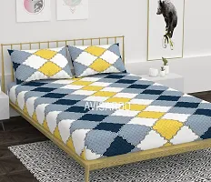 AVISARDO Printed 200 TC Elastic bedsheet King Size Double bedsheets with 2 Pillow Cover- 72*78*8 Inch, White Yellow-thumb1