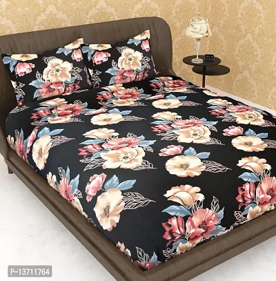 AVISARDO Elastic Fitted King Size Bedsheets for Double Bed with 2 Pillow Covers, Golden Flower