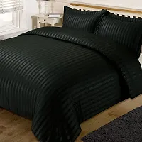 DECOREZA Home 320 TC Glace Cotton Satin Stripes Plain Bedsheet for 1 Double Bed with 2 Pillow Covers Home| Hotels| Guest House| | PGHouse| ((Satin Dark Jet Black), Striped Patti Double)-thumb1