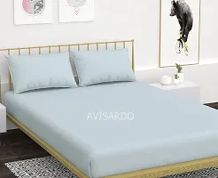 AVISARDO Glace Cotton 200TC Elastic Fitted Solid Double Bed Bedsheets with 2 Pillow Cover - King Size 78 x 72, (Grey)-thumb1