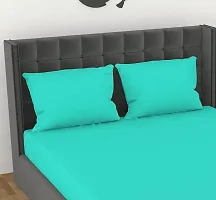 Avisardo 300TC Plain Elastic bedsheet King Size Double Bed with Pillow Covers Size 78x72x8 Inchs- Aqua Blue-thumb2