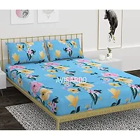 AVISARDO Printed 200 TC Elastic bedsheet King Size Double bedsheets with 2 Pillow Cover- 72*78*8 Inch, Blue Flower-thumb1