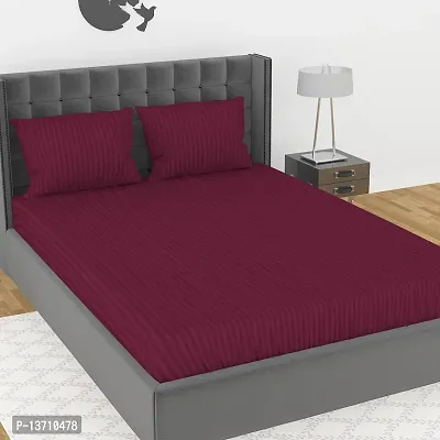 Avisardo Satin Stripes 300TC Plain Elastic bedsheet King Size Double Bed with Pillow Covers Size 78x72x8 Inchs- Wine