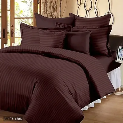 DECOREZA Home 320 TC Glace Cotton Satin Stripes Plain Bedsheet for 1 Double Bed with 2 Pillow Covers Home| Hotels| Guest House| | PGHouse| ((Satin Brown), Striped Patti Double)-thumb2