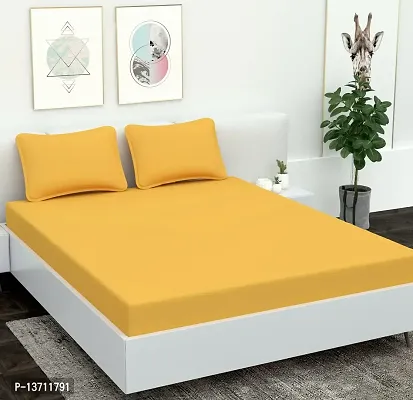 AVESARDO - Home Super Solid 144 TC Microfiber Double King Bedsheet with 2 Pillow Cover (Yellow, King)