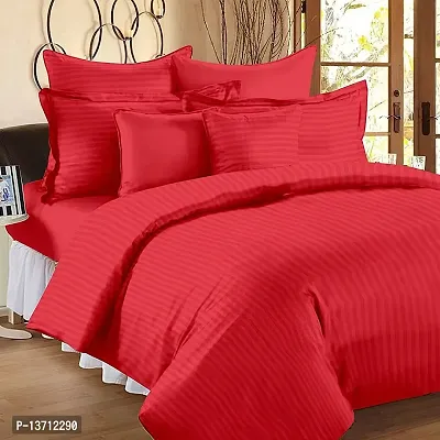 DECOREZA Home 320 TC Glace Cotton Satin Stripes Plain Bedsheet for 1 Double Bed with 2 Pillow Covers Home| Hotels| Guest House| | PGHouse| ((Satin Red), Striped Patti Double)