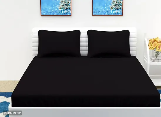 AVESARDO - Home Super Solid 144 TC Microfiber Double King Bedsheet with 2 Pillow Cover (Black, King)-thumb0