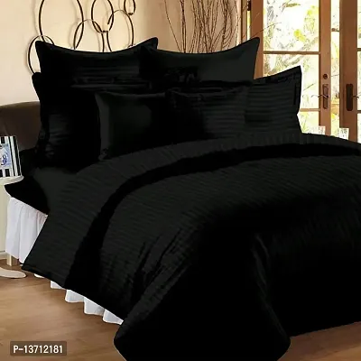 DECOREZA Home 320 TC Glace Cotton Satin Stripes Plain Bedsheet for 1 Double Bed with 2 Pillow Covers Home| Hotels| Guest House| | PGHouse| ((Satin Dark Jet Black), Striped Patti Double)-thumb0