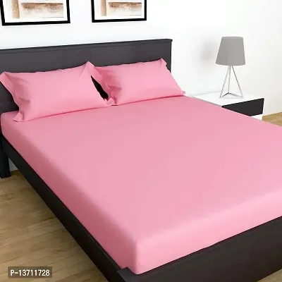 Hertelle Solid Color 250 TC 100% Glace Cotton Plain Double Bedsheet with 2 Pillow Covers (Lite Pink, Double Bed)