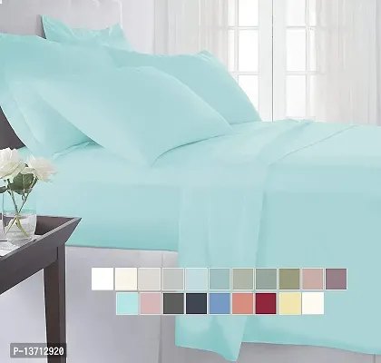 DECOREZA Glace Cotton Plain Solid Bedsheet for Double Bed with Two Pillow Covers for Hotels |Home |Hospital |Guest House (Aqua Blue, Double Bed)