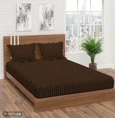Avisardo Satin Stripes 300TC Plain Elastic bedsheet King Size Double Bed with Pillow Covers Size 78x72x8 Inchs- Dark Brown