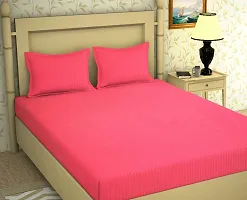 AVESARDO - Home Super Stripe144 TC Glace Cotton Double Bedsheet with 2 Pillow Cover (Pink, Double)-thumb2