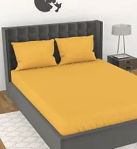 Avisardo 300TC Plain Elastic bedsheet King Size Double Bed with Pillow Covers Size 78x72x8 Inchs- Yellow-thumb1