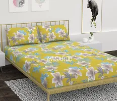 AVISARDO Printed 200 TC Elastic bedsheet King Size Double bedsheets with 2 Pillow Cover- 72*78*8 Inch, Green Damask-thumb1