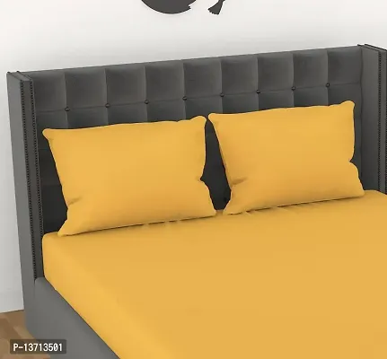 Avisardo 300TC Plain Elastic bedsheet King Size Double Bed with Pillow Covers Size 78x72x8 Inchs- Yellow-thumb3