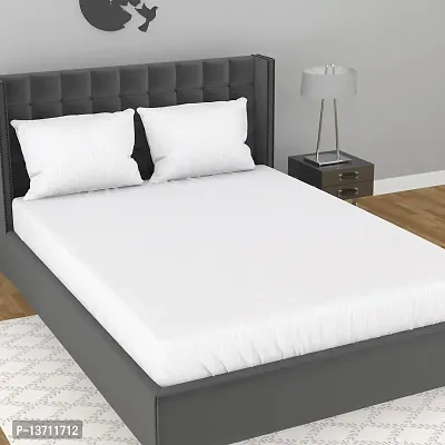 Avisardo Satin Stripes 300TC Plain Elastic bedsheet King Size Double Bed with Pillow Covers Size 78x72x8 Inchs- White