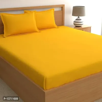 Hertelle Solid Color 250 TC 100% Glace Cotton Plain Double Bedsheet with 2 Pillow Covers (Yellow, Double Bed)